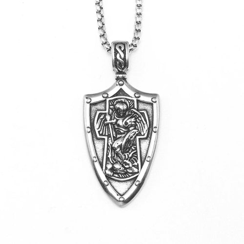 Colar Masculino Pingente Escudo São Miguel Arcanjo Modelo Scutum Dei