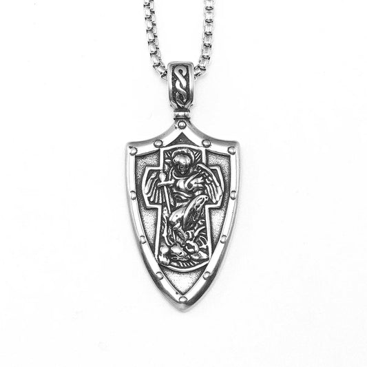 Colar Masculino Pingente Escudo São Miguel Arcanjo Modelo Scutum Dei