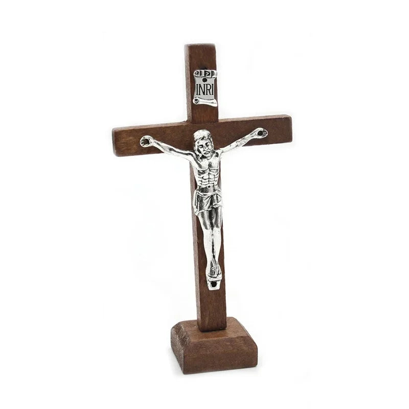 Crucifixo de Madeira com Suporte 10,5 cm - Decoração Católica