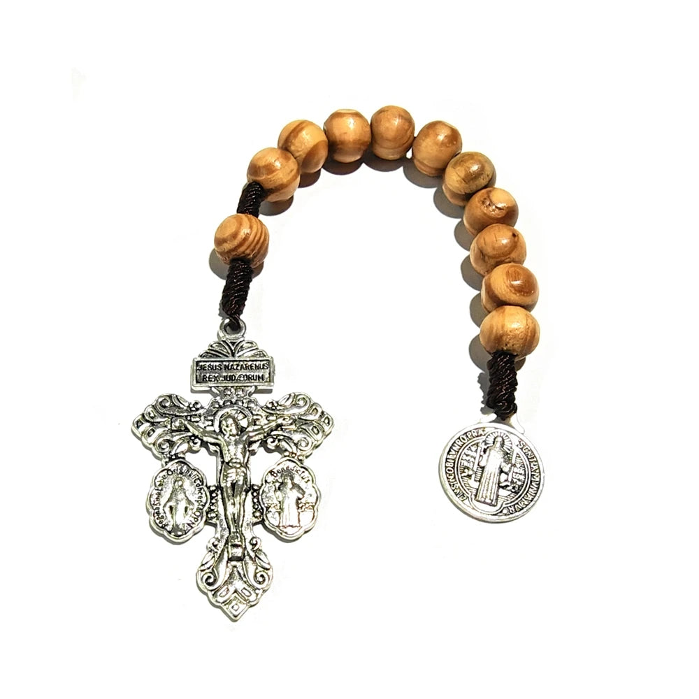 Mini Terço de Madeira com Cruz do Perdão e Medalha de São Bento