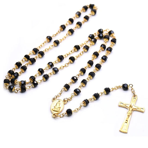 Terço Preto e Dourado N Sra de Fátima Modelo Senhora do Céu