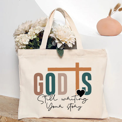 Bolsa Feminina de Lona com Estampa Cristã e Zíper