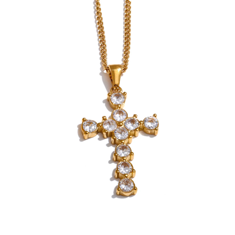 Colar Feminino Cruz Zircônia Cúbica Banhado a Ouro 18K