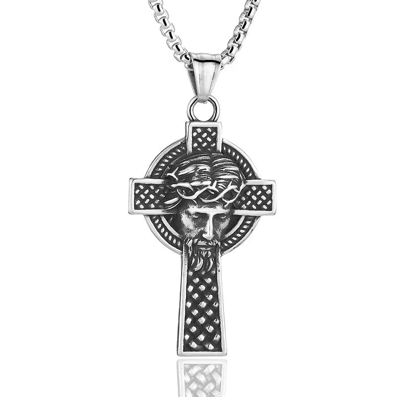 Colar Cruz Jesus em Aço Inoxidável Vintage para Homens