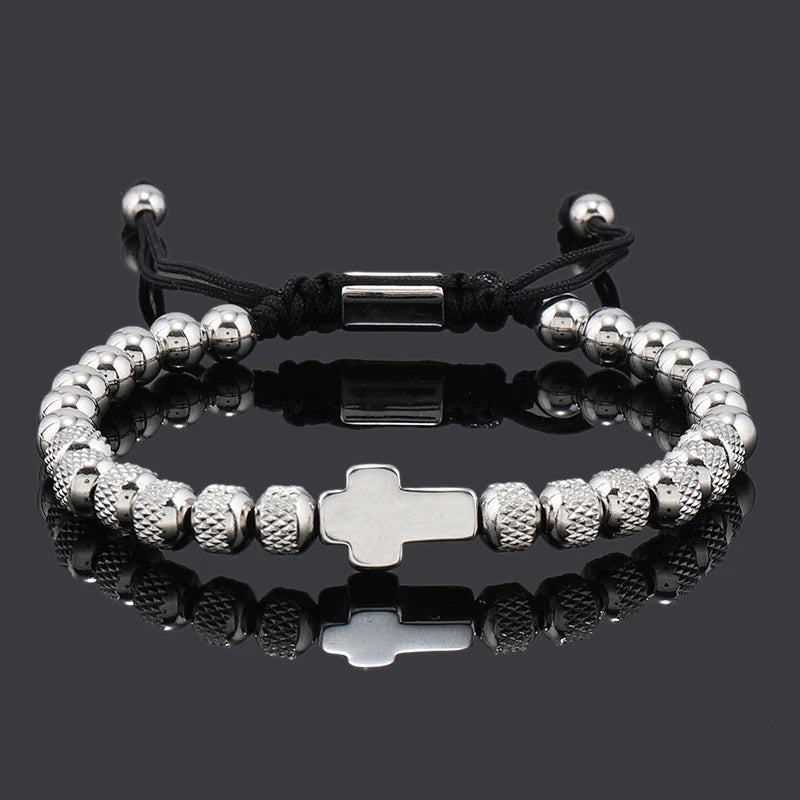 Pulseira Masculina Cruz de Aço Inoxidável