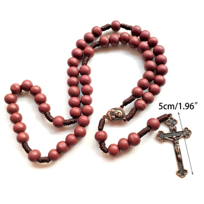 Terço Pequeno de Madeira Vermelho e Bronze