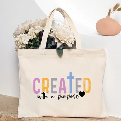 Bolsa Feminina de Lona com Estampa Cristã e Zíper