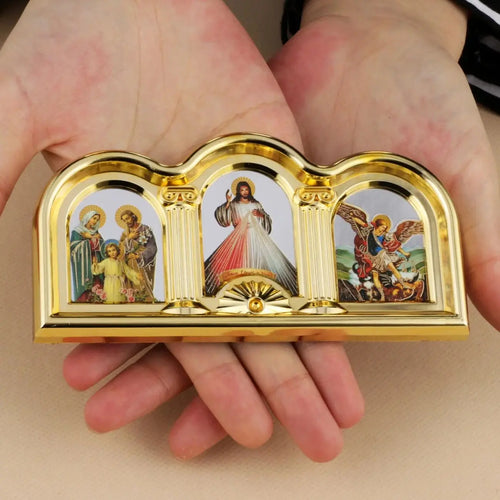 Marco de imagem católica divina misericórdia jesus cristo família sagrada são michael tríptico ícones adesivo mesa oração casa decoração da igreja