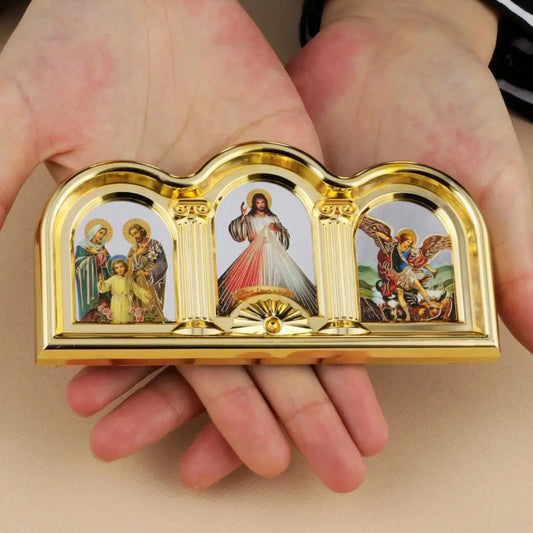 Marco de imagem católica divina misericórdia jesus cristo família sagrada são michael tríptico ícones adesivo mesa oração casa decoração da igreja