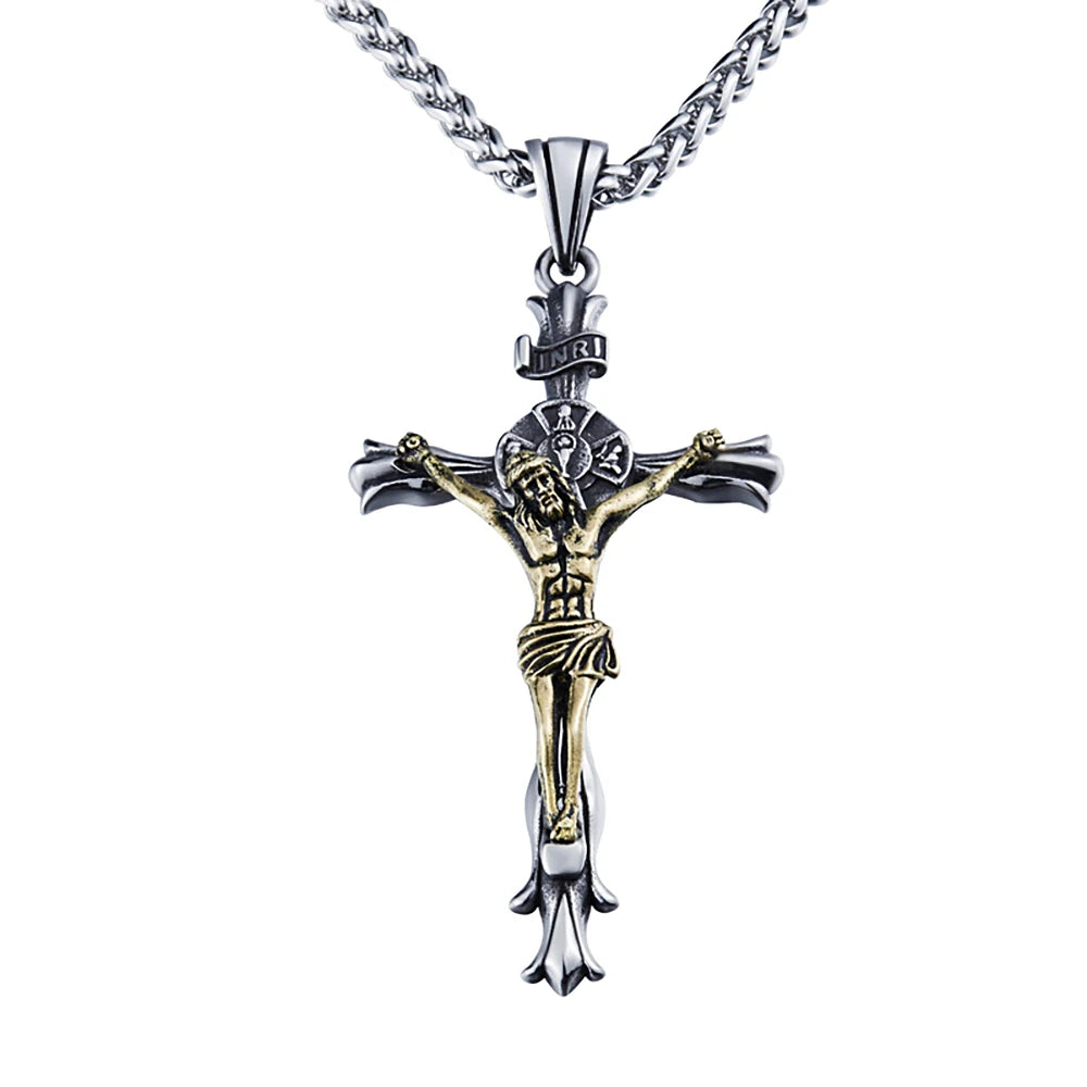 Colar Masculino Crucifixo Inri Aço Inoxidável