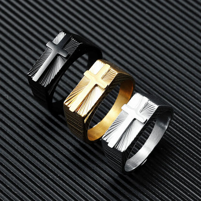 Anel Cruz Esculpida em Aço Inoxidável 316L para Homens