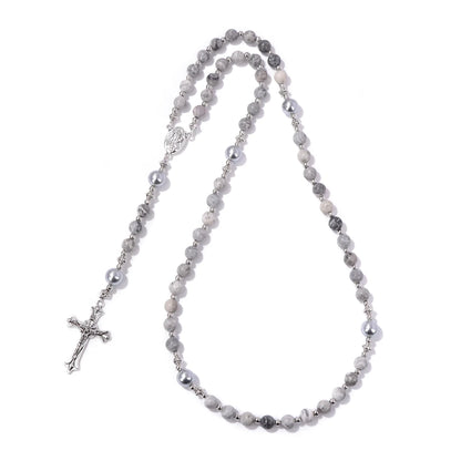 Terço de Nossa Senhora das Dores com Contas de Pedras Naturais