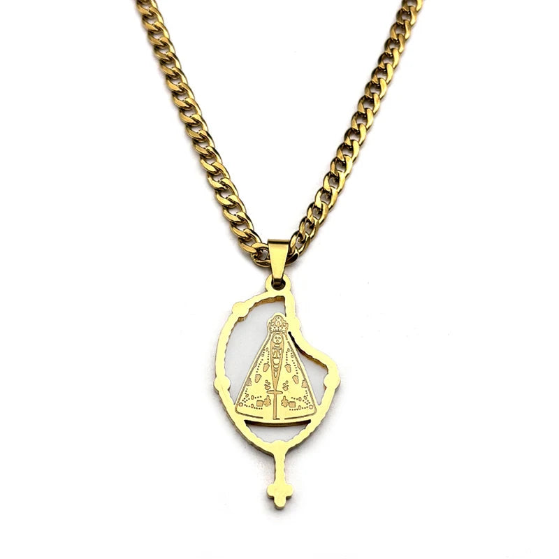 Colar Aparecida Unissex em Aço Inoxidável Dourado