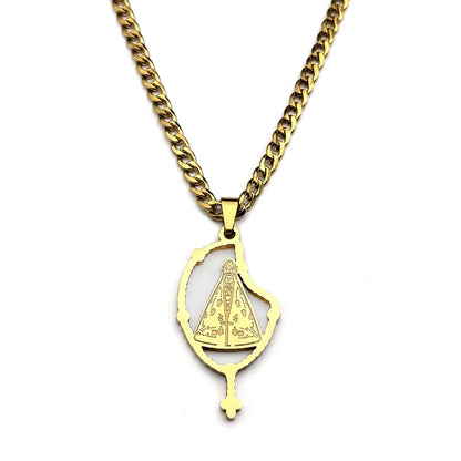 Colar Aparecida Unissex em Aço Inoxidável Dourado