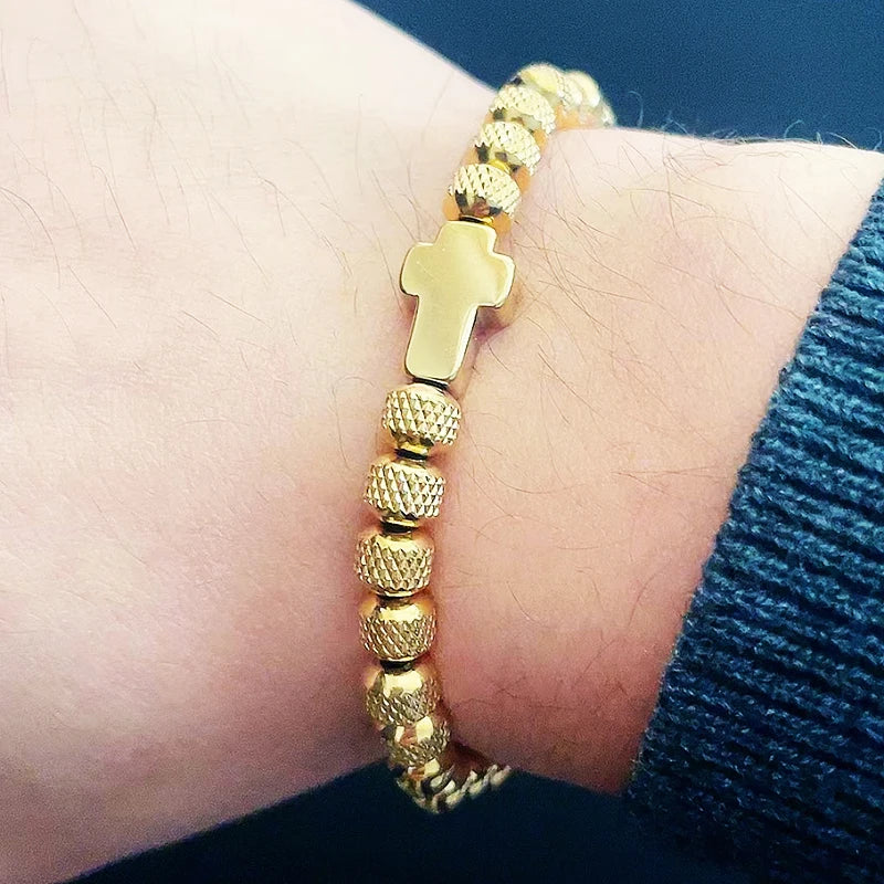 Pulseira Masculina Cruz de Aço Inoxidável