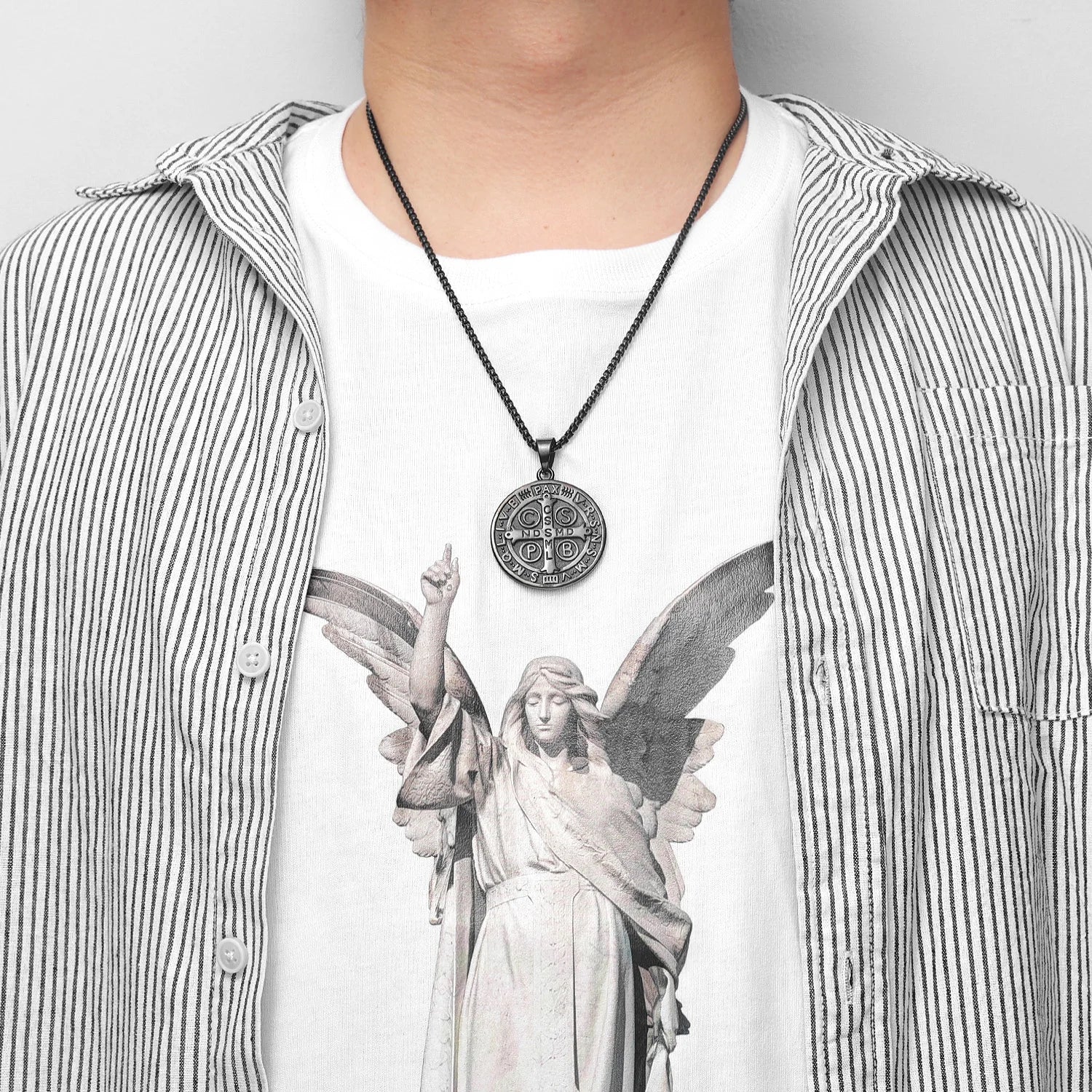 Colar Masculino Medalha de São Bento Prata