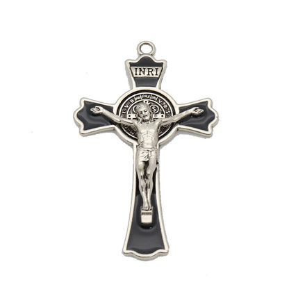 Diyalo 1 peça religiosa ouro prata cor exorcismo são bento crucifixo pingente de cruz amuletos para colar de rosário diy peças de joias