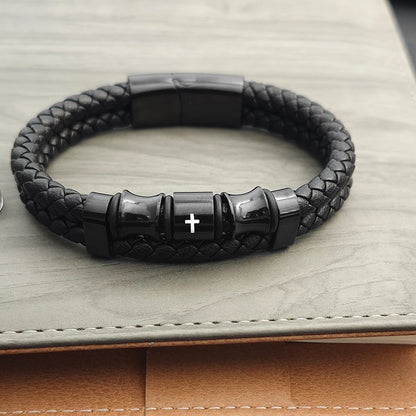 Pulseira Masculina de Couro com Cruz Devoto