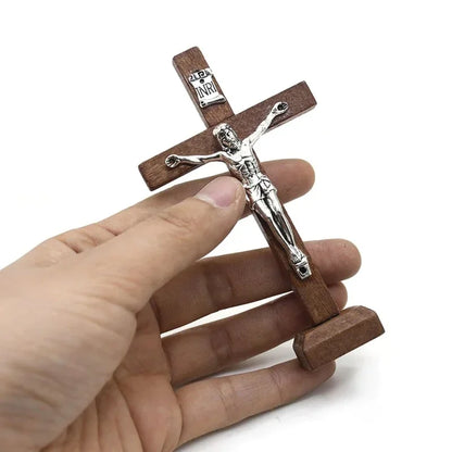 Crucifixo de Madeira com Suporte 10,5 cm - Decoração Católica