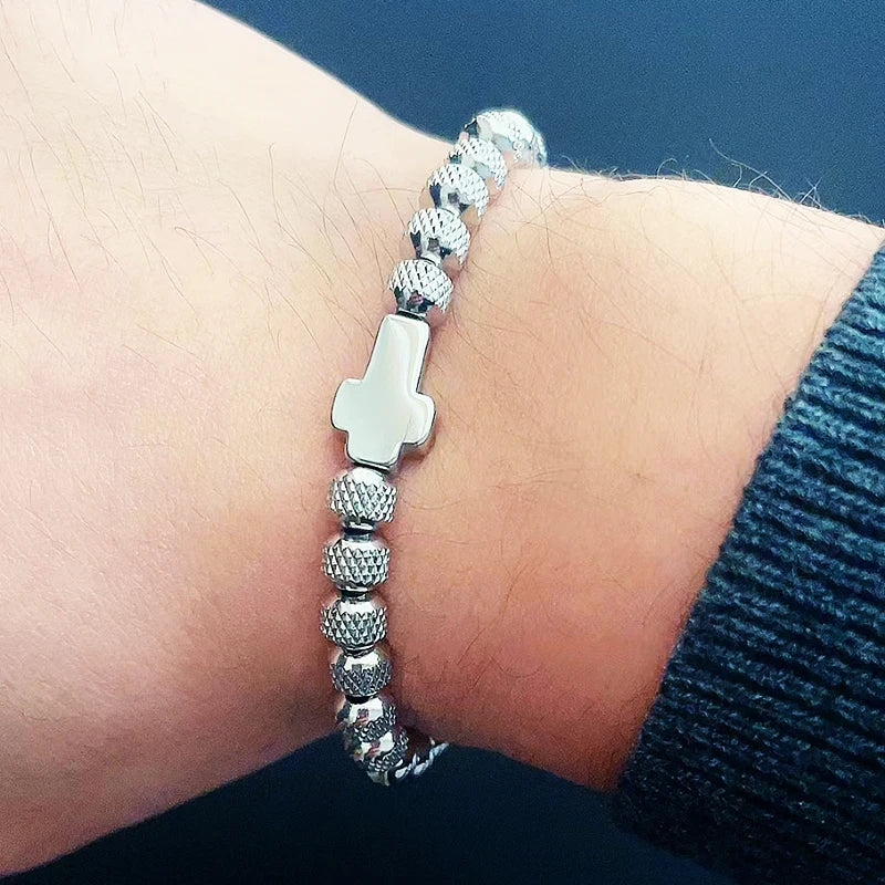 Pulseira Masculina Cruz de Aço Inoxidável