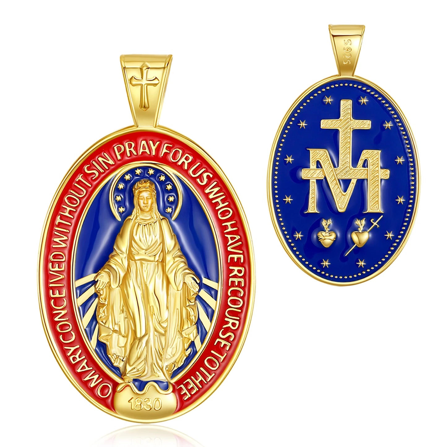 Colar Medalha Nossa Senhora das Graças de Prata Banhado a Ouro