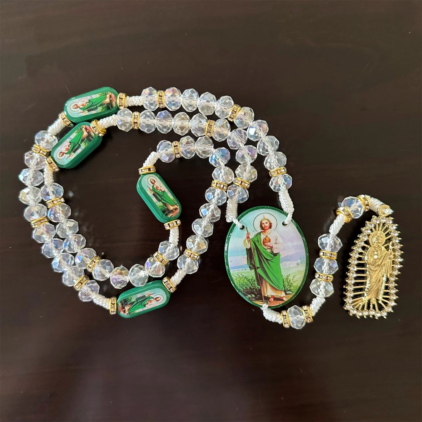 Contas de Cristal Verde Colar Católica, Rosário Saint Jude, Virgem Maria, Cruz Pingente, Proteção, Bênção Charme, Católica Handmad, 1Pc