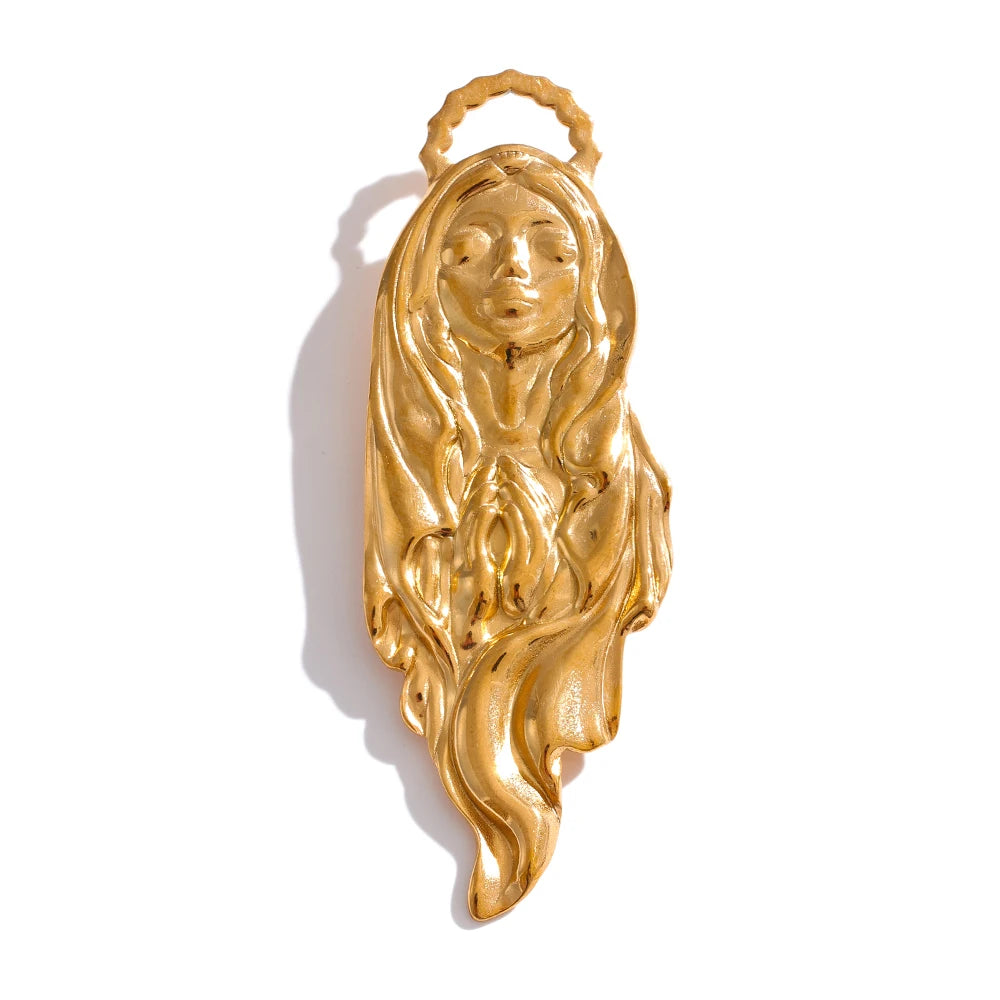 broche virgem maria dourado