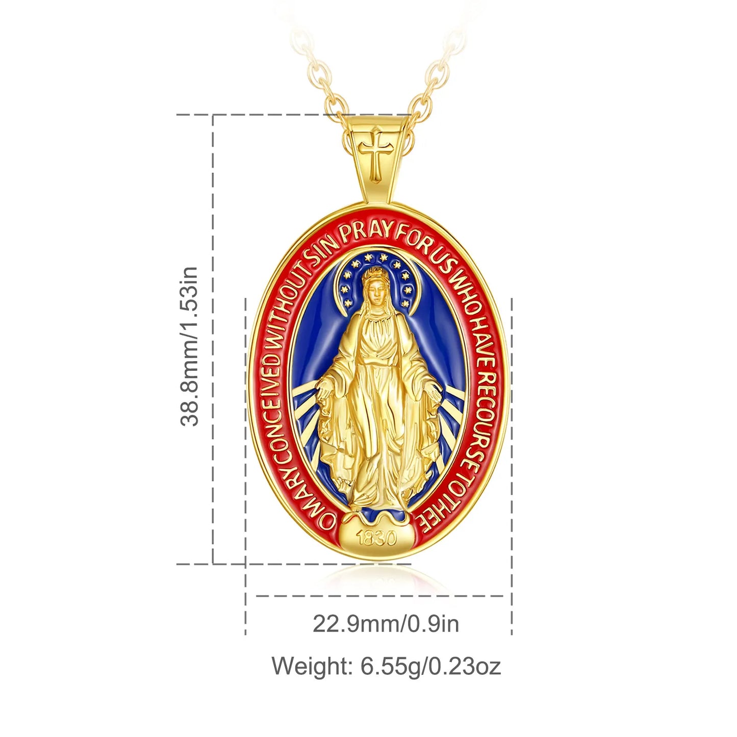 Colar Medalha Nossa Senhora das Graças de Prata Banhado a Ouro