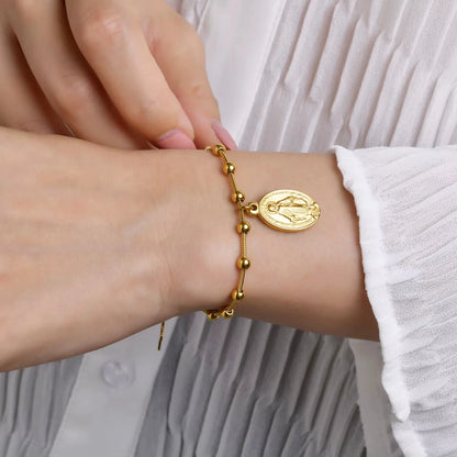 Pulseira Rosário Banhada a Ouro com Cruz e Medalha Milagrosa