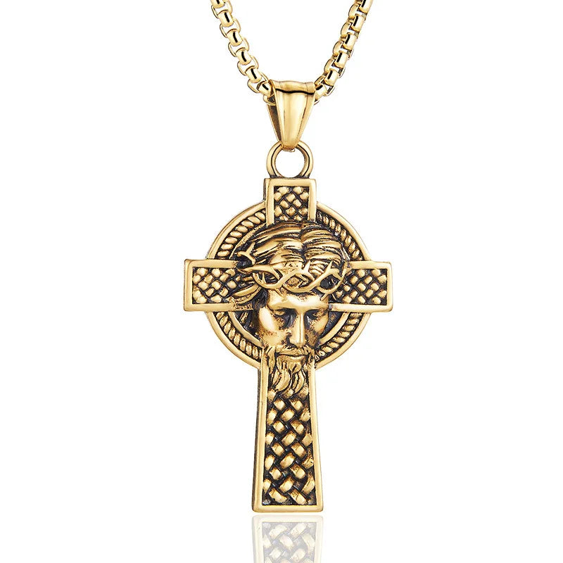 Colar Cruz Jesus em Aço Inoxidável Vintage para Homens