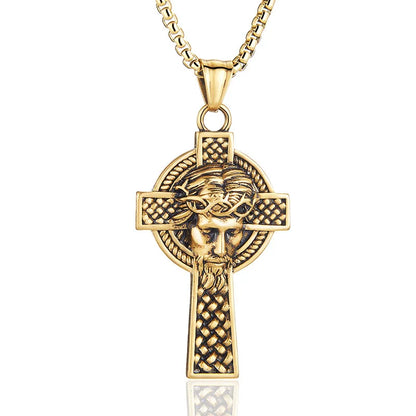 Colar Cruz Jesus em Aço Inoxidável Vintage para Homens