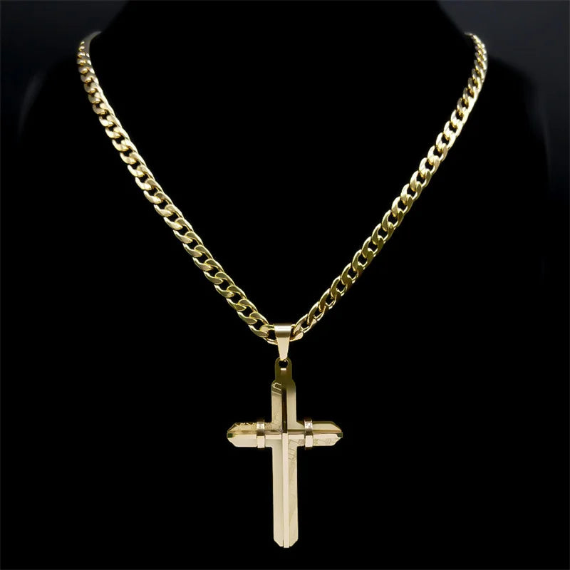 Colar Crucifixo Masculino Banhado a Ouro