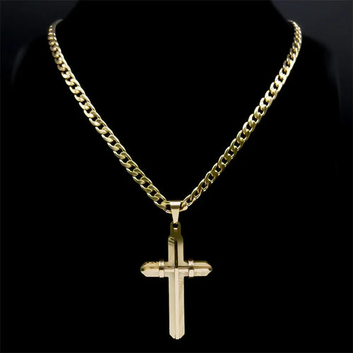 Colar Crucifixo Masculino Banhado a Ouro