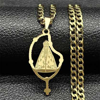 Colar Aparecida Unissex em Aço Inoxidável Dourado