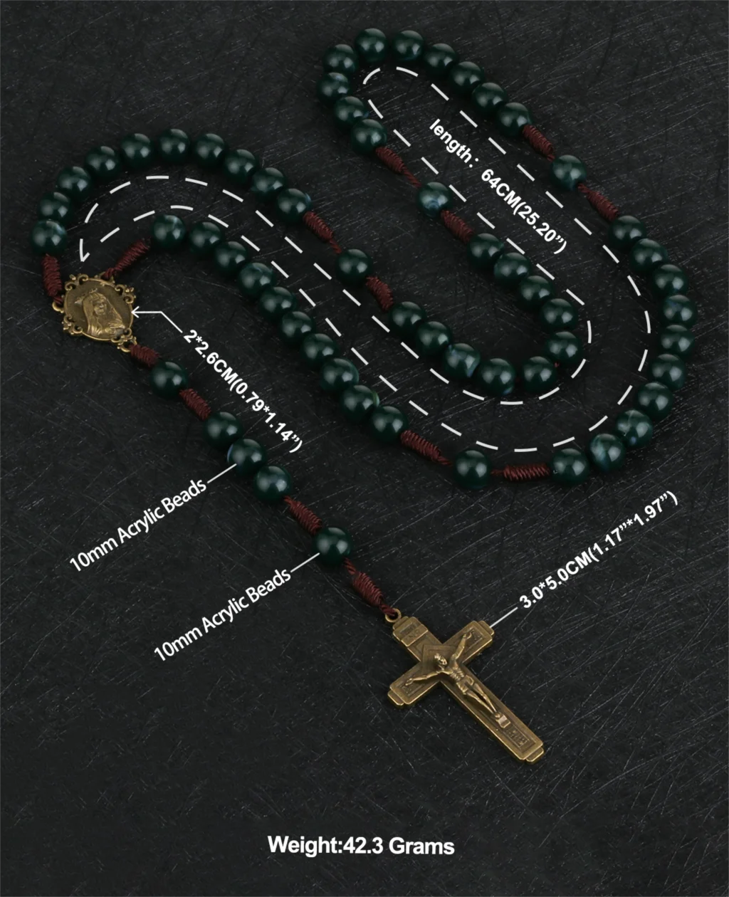 Terço Imaculado Coração de Maria com Contas Verde Escuro