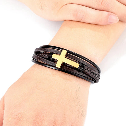 Pulseira Masculina de Couro com Cruz