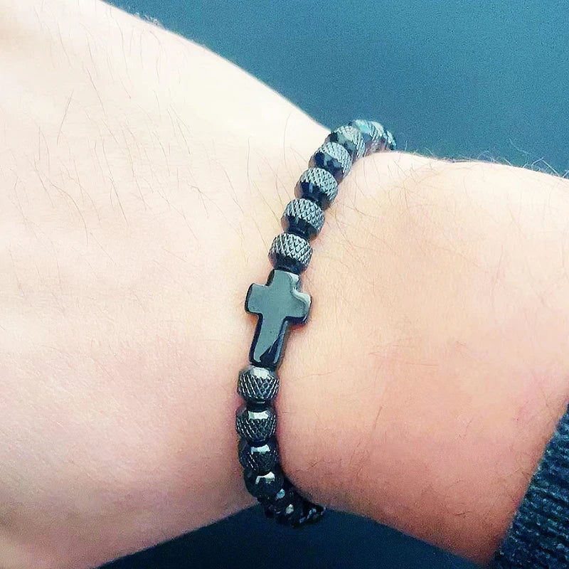 Pulseira Masculina Cruz de Aço Inoxidável