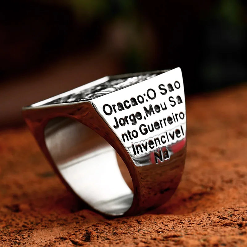 Anel Masculino Prateado São Jorge