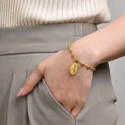 Pulseira Rosário Banhada a Ouro com Cruz e Medalha Milagrosa