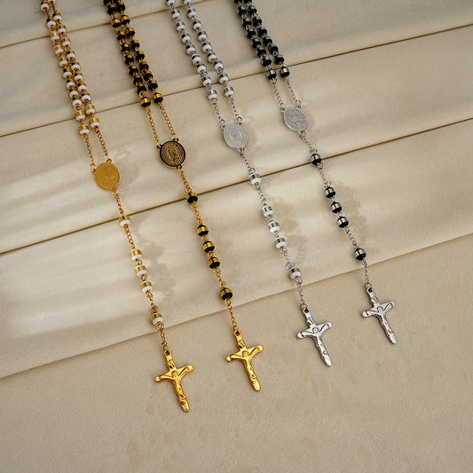 Terço Prateado em Aço Inoxidável