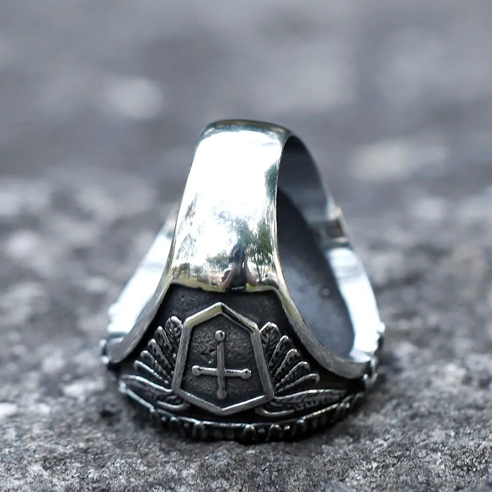Anel Masculino Prata São Miguel em Aço Inoxidável 316L