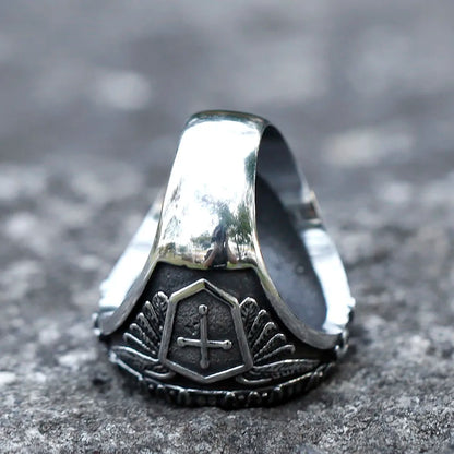 Anel Masculino Prata São Miguel em Aço Inoxidável 316L