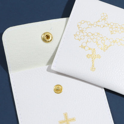 Bolsa Porta Terço em Couro com Cruz Dourada