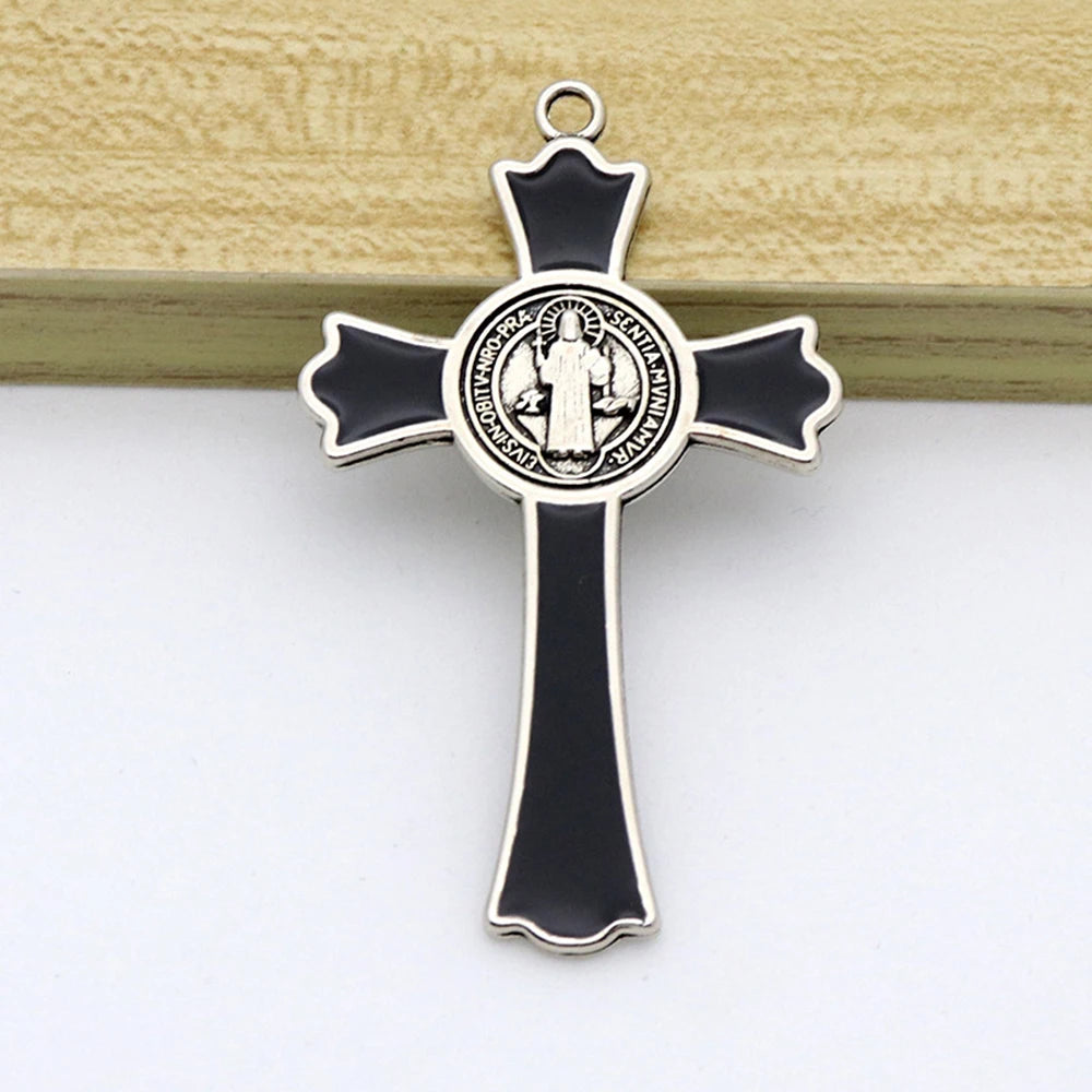 Diyalo 1 peça religiosa ouro prata cor exorcismo são bento crucifixo pingente de cruz amuletos para colar de rosário diy peças de joias