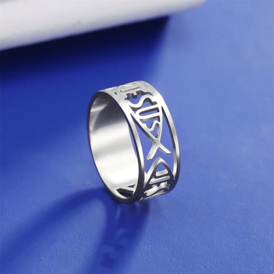 Anel Jesus Feminino Modelo Ichthys Prata