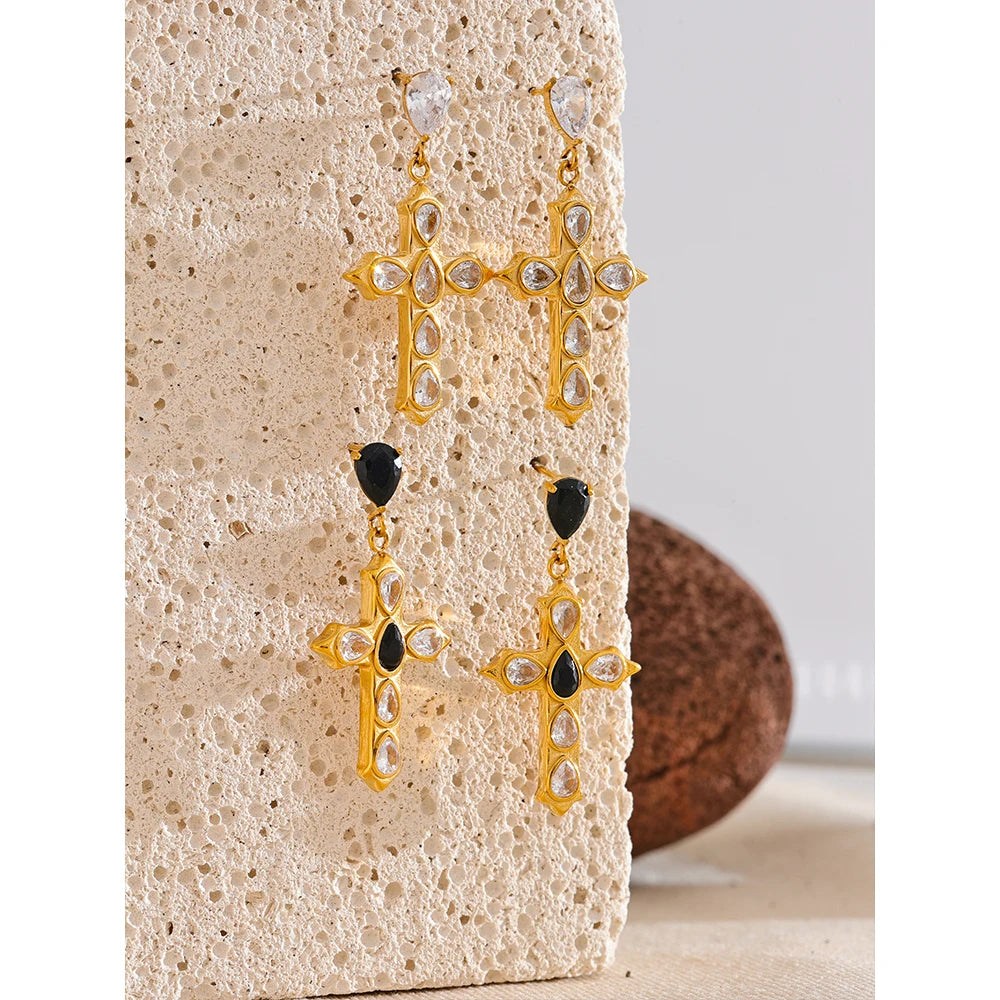 Brincos Dourados Cruz Celestial