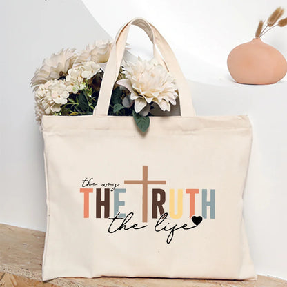 Bolsa Feminina de Lona com Estampa Cristã e Zíper