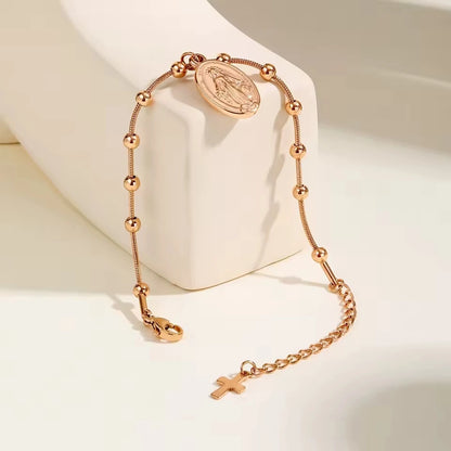 Pulseira Rosário Banhada a Ouro com Cruz e Medalha Milagrosa