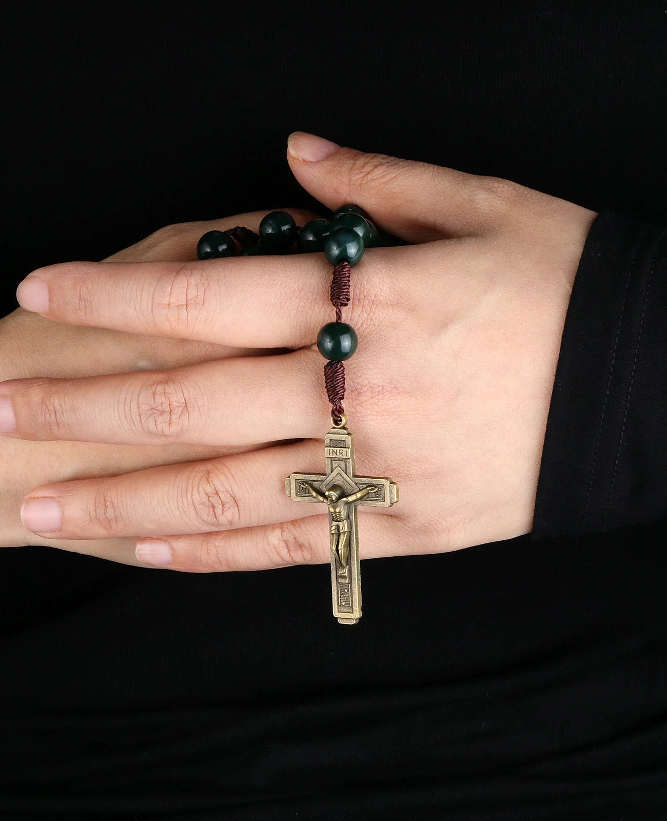 Terço Imaculado Coração de Maria com Contas Verde Escuro