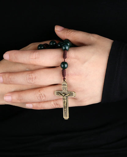 Terço Imaculado Coração de Maria com Contas Verde Escuro